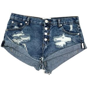 One Teaspoon Bandits Denim Shorts 1955 Size 31 NWT Relaxed Fit Distressed Cuff